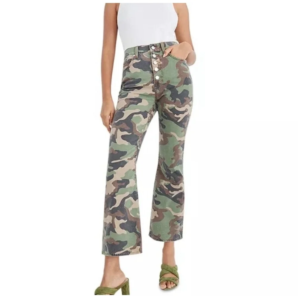 Veronica Beard Cotton Carly Kick Flare High Rise Jeans Camo Women's 27 - Picture 3 of 8